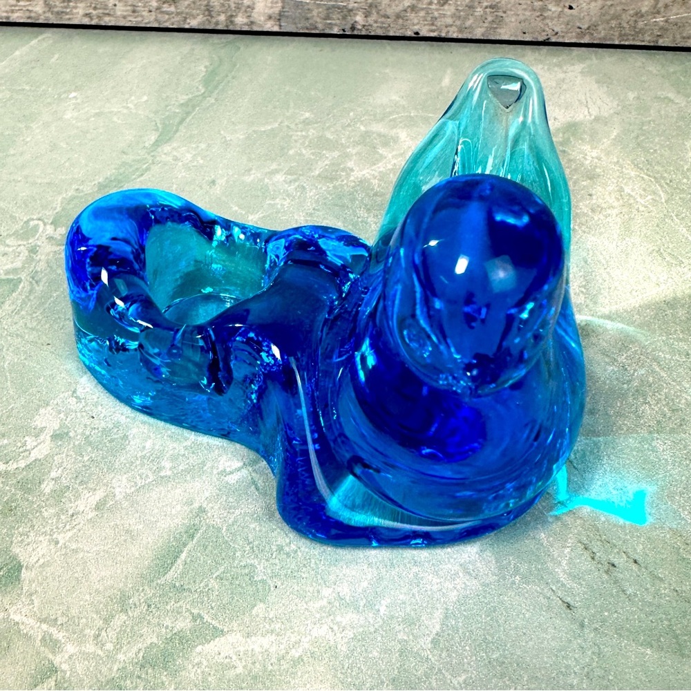 Bluebird of Happiness Ron Ray 1990 hand blown votive holder signed